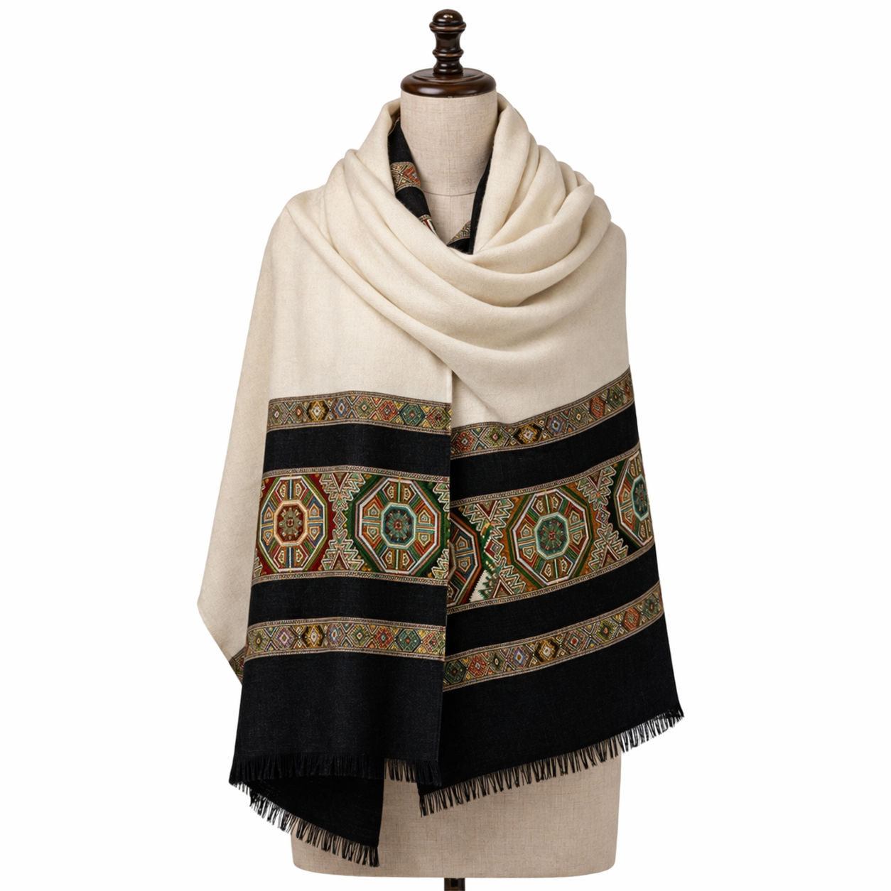 Black Beige Kullu Valley Shawl